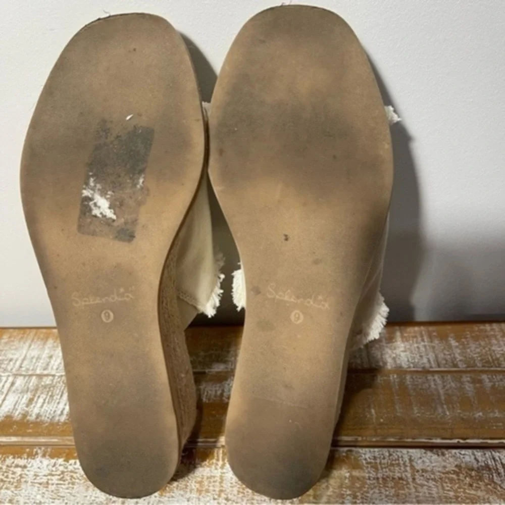 Splendid Women's Darla Frayed Edge Espadrille Wedge Heel Sandals Ivory Size 9